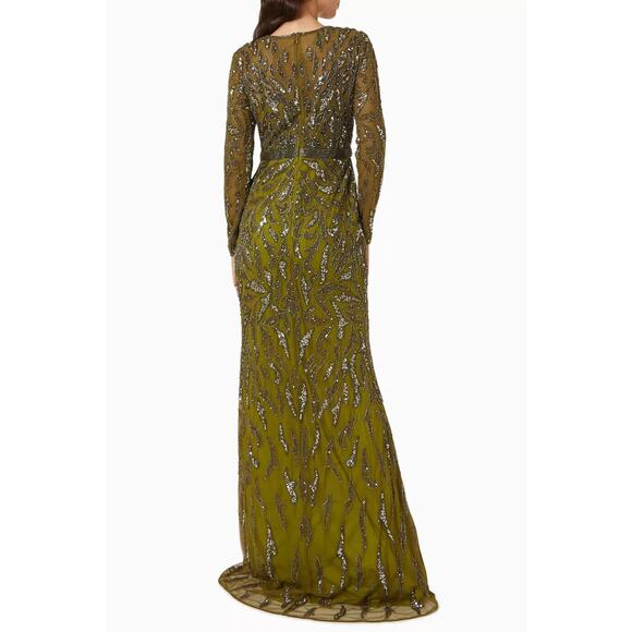 NWT Mac Duggal 5124 Women's Olive Green Beaded Long Sleeve Evening Gown Size 20 - Picture 2 of 16